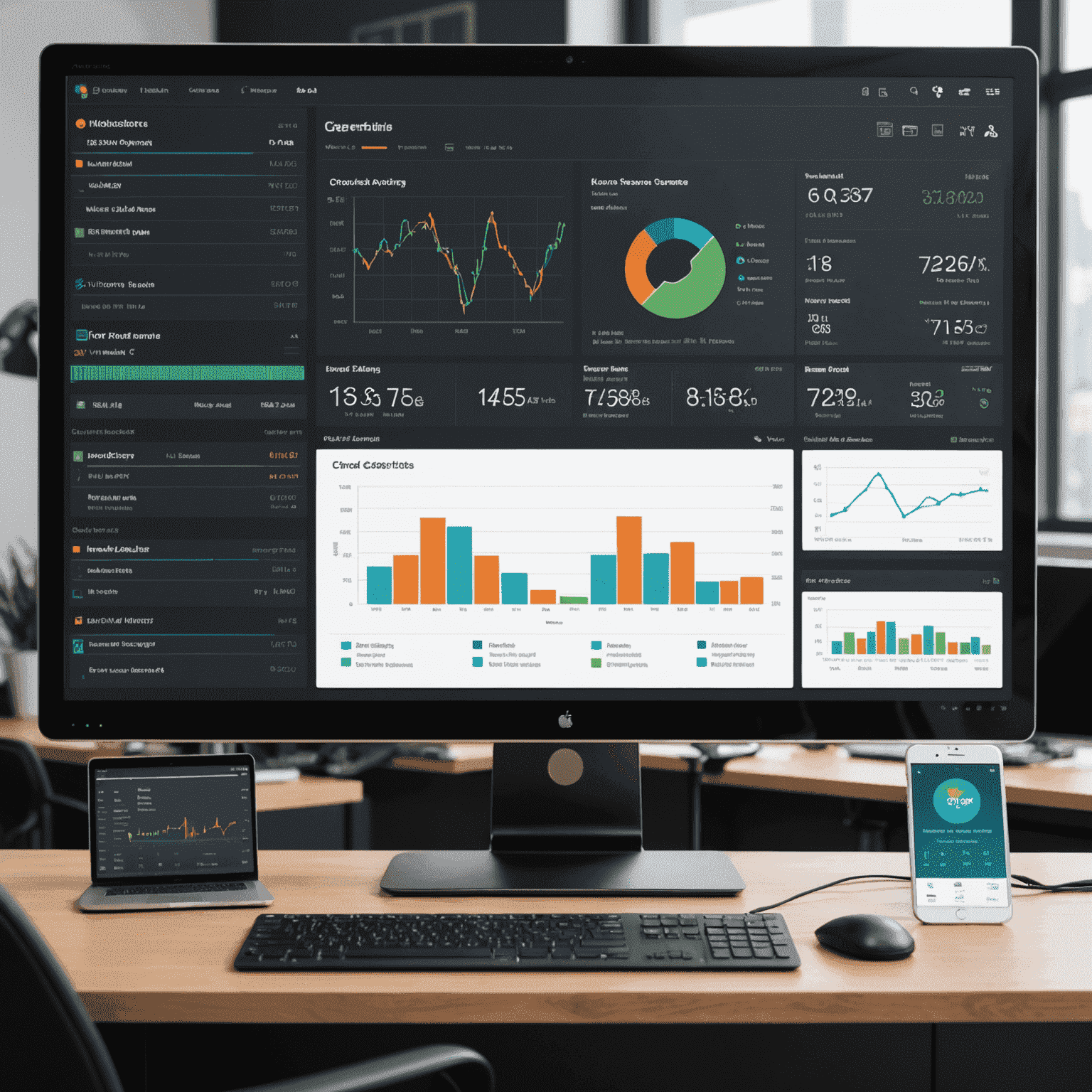Tableau de bord montrant des graphiques et des listes d'appareils réseau, illustrant la gestion des ressources avec Advanced IP Scanner