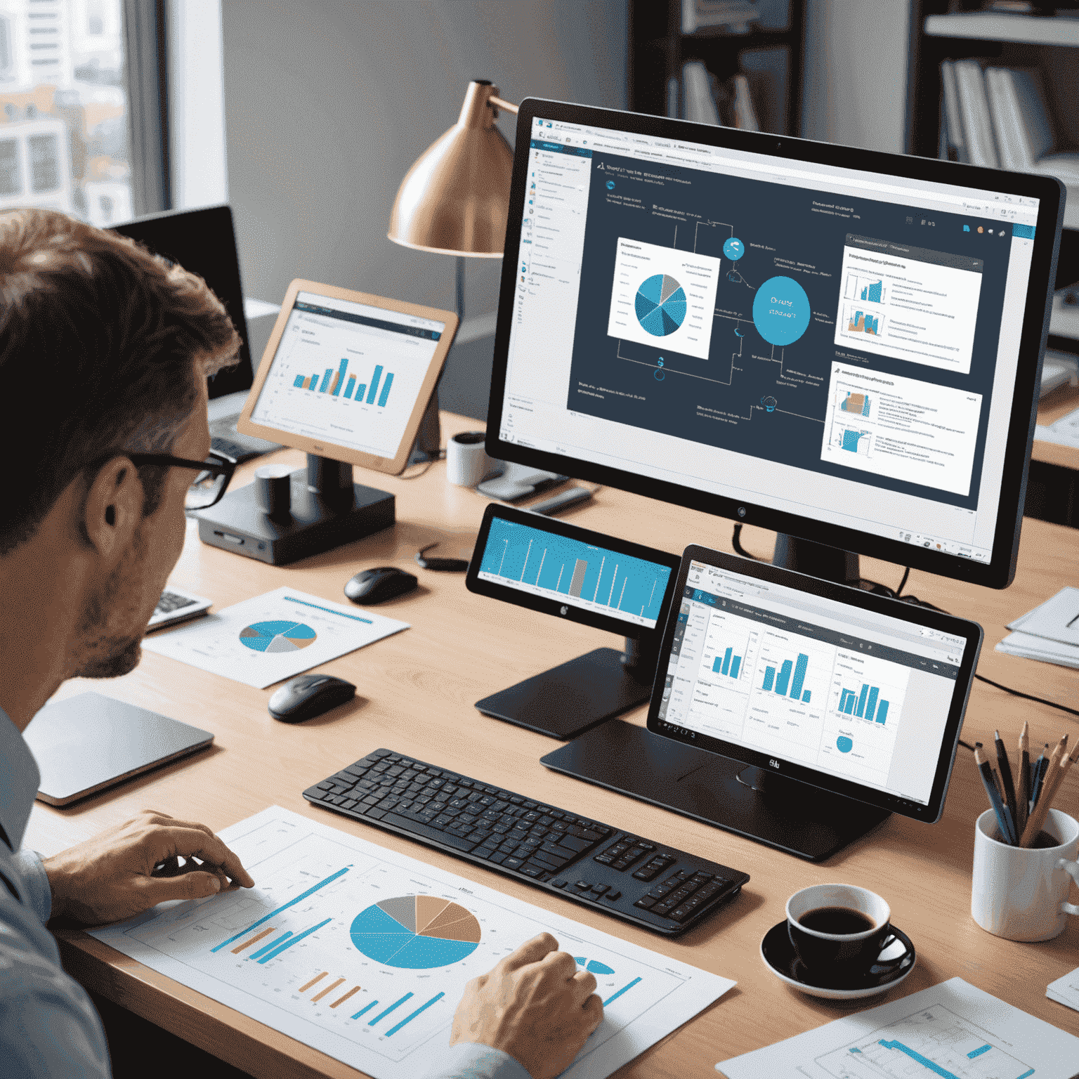 Image représentant un flux de travail IT avec Advanced IP Scanner intégré, montrant des diagrammes et des processus